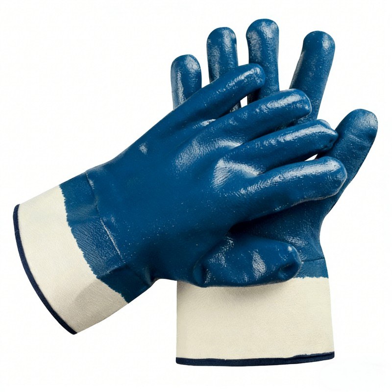 Dipped Wide Cuff Canvas Waterproof Oil Resistant Blue Nitrile Work Gloves 02