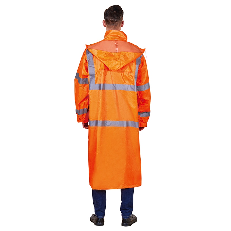 Hooded Breathable Adjustable Long Safety Rain Coat with High Reflective Tape 100 Waterproof 02