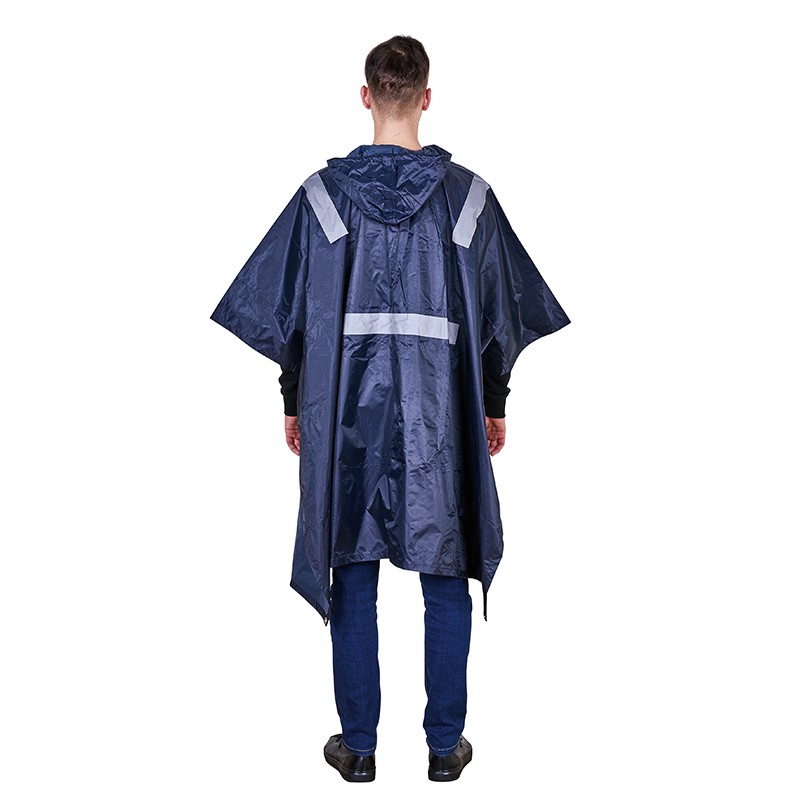 Poncho hooded with High visible reflective tape 02