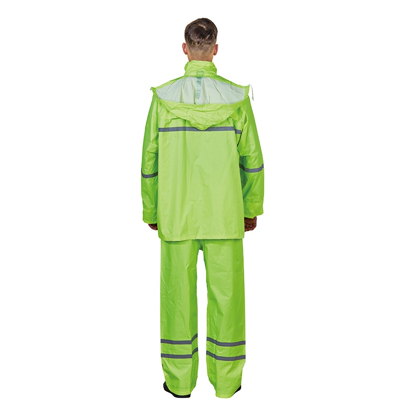 Rain suit hooded with Elastic wait pants with visible reflective tape 02