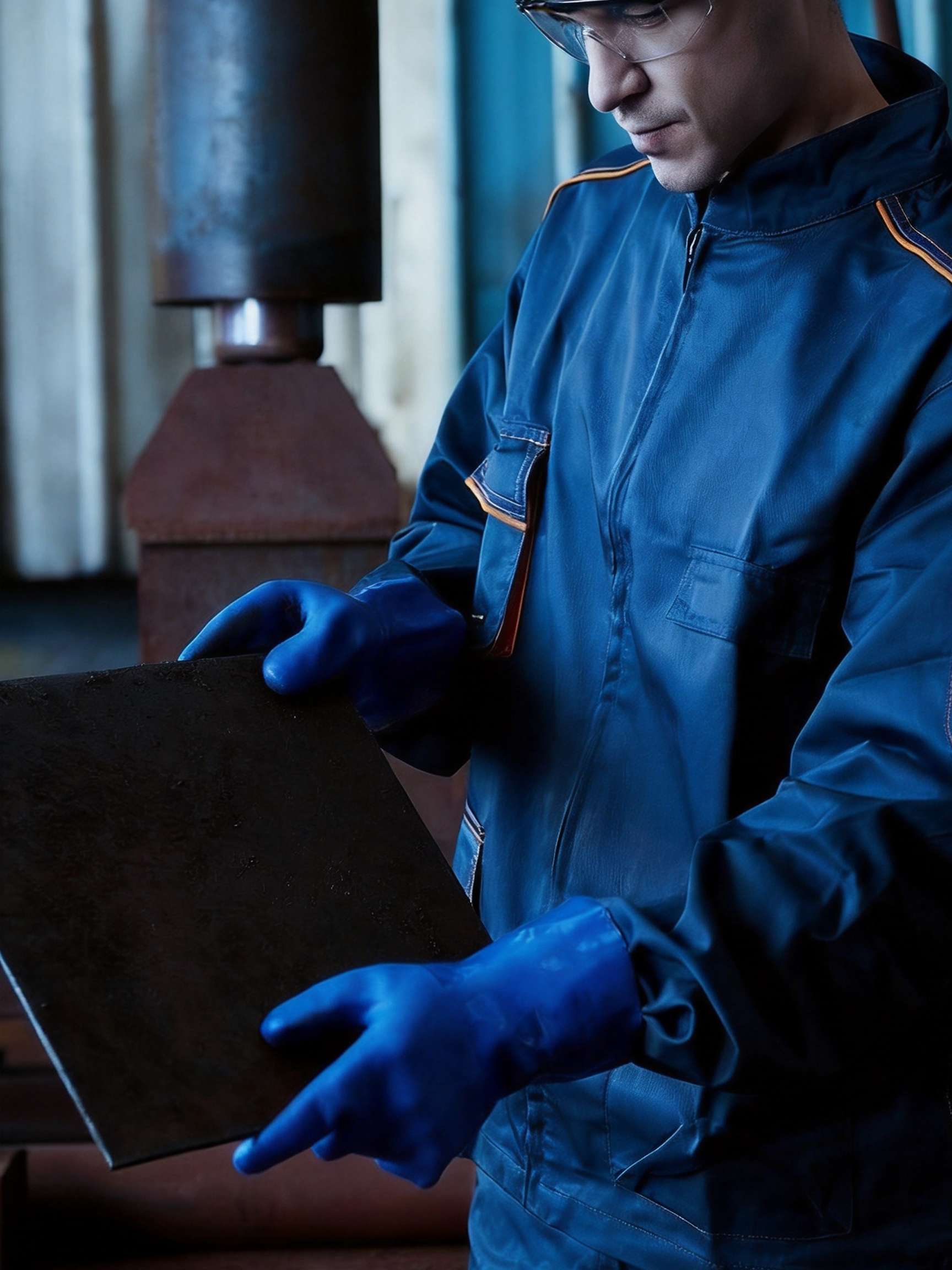 Inspecting Welwork Chemical Gloves