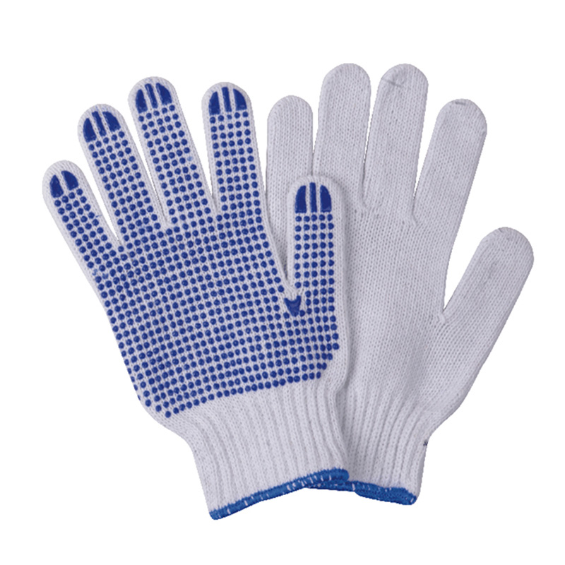 White Knitted Cotton Work Gloves With Black PVC Dot Palm02